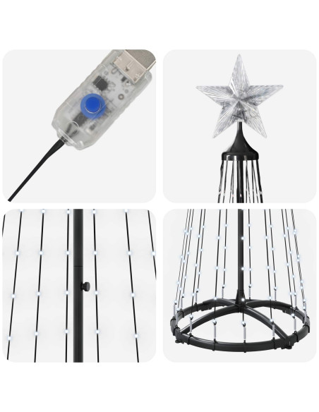 Albero di Natale a cono LED 180 cm 250 LED Bianco freddo