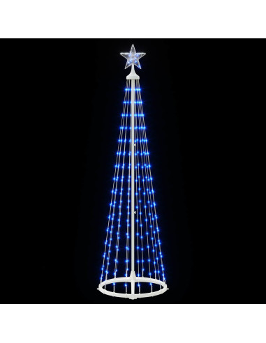 Albero di Natale a cono LED 180 cm 250 LED Blu Acciaio Bianco