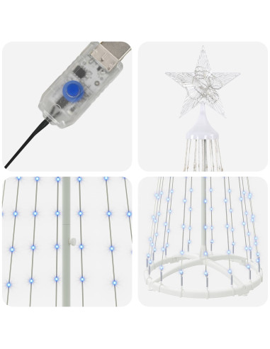 Albero di Natale a cono LED 180 cm 250 LED Blu Acciaio Bianco