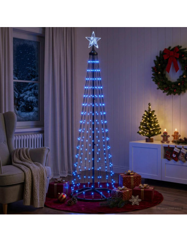Albero di Natale a cono LED 180 cm 250 LED Blu Acciaio Bianco