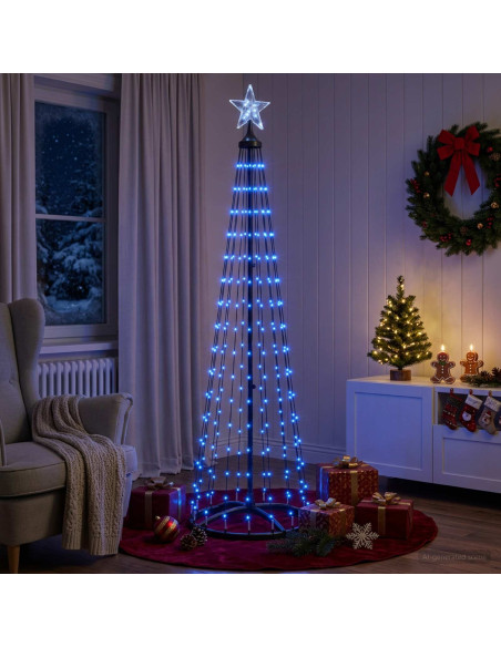Albero di Natale a cono LED 180 cm 250 LED Blu Acciaio Bianco