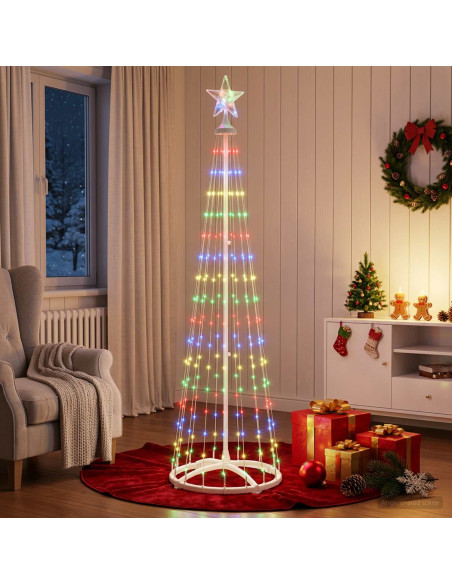 Albero di Natale a cono LED 180 cm 250 LED Multicolore Acciaio