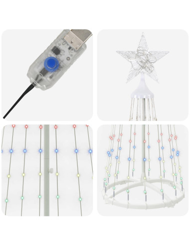 Albero di Natale a cono LED 180 cm 250 LED Multicolore Acciaio