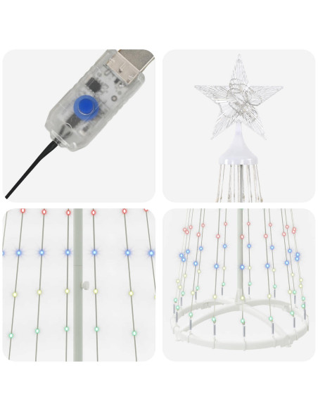 Albero di Natale a cono LED 180 cm 250 LED Multicolore Acciaio
