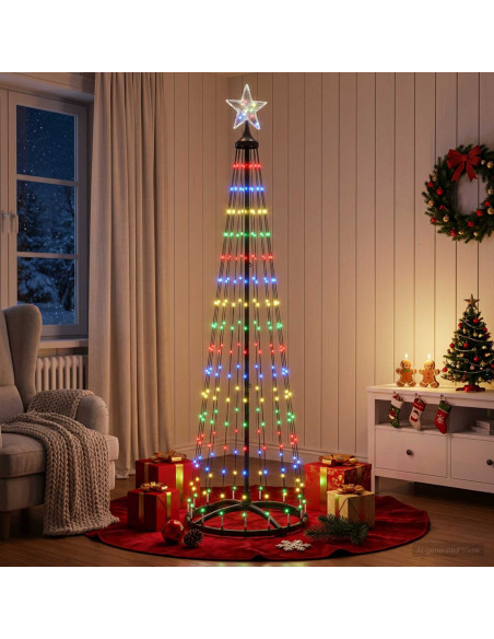 Albero di Natale a cono LED 180 cm 250 LED Multicolore Acciaio