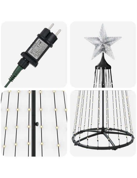 Albero di Natale a cono LED 250 cm 470 LED Bianco caldo Acciaio