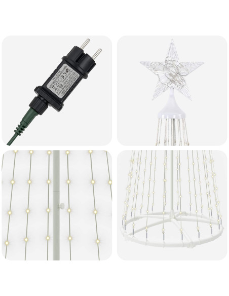 Albero di Natale a cono LED 250 cm 470 LED Bianco caldo Acciaio