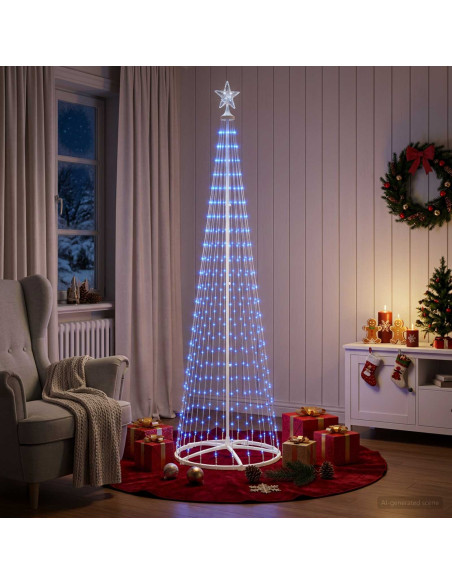 Albero di Natale a cono LED 250 cm 470 LED Blu Acciaio Bianco