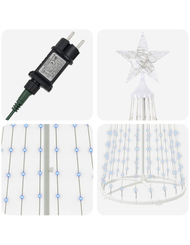 Albero di Natale a cono LED 250 cm 470 LED Blu Acciaio Bianco