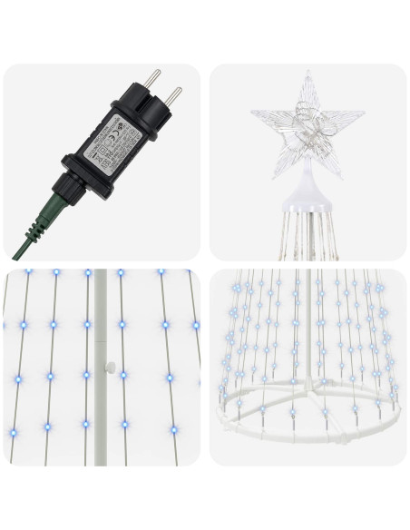 Albero di Natale a cono LED 250 cm 470 LED Blu Acciaio Bianco