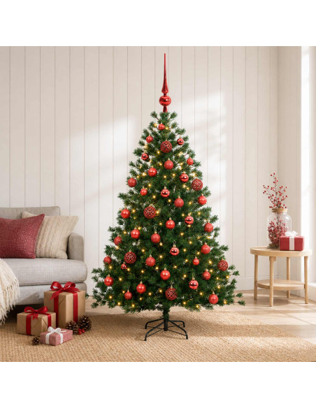 Albero di Natale artificiale con palline 150 cm 150 LED