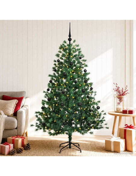 Albero di Natale artificiale con palline 150 cm 150 LED