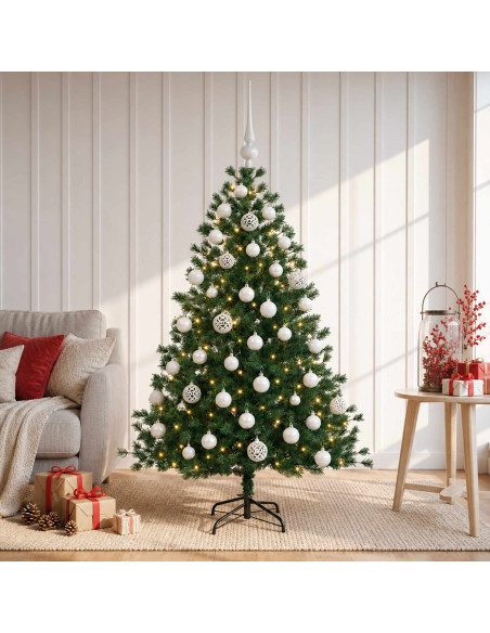 Albero di Natale artificiale con palline 150 cm 150 LED