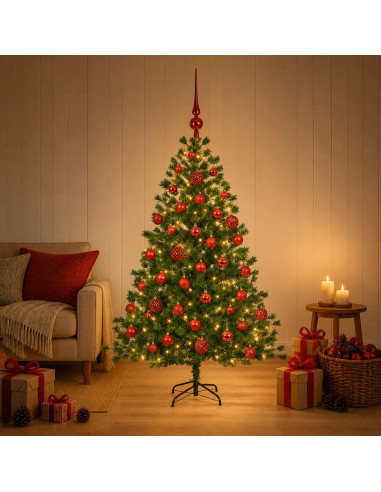 Albero di Natale artificiale con palline 150 cm 150 LED