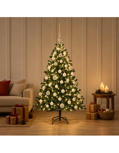 Albero di Natale artificiale con palline 150 cm 150 LED