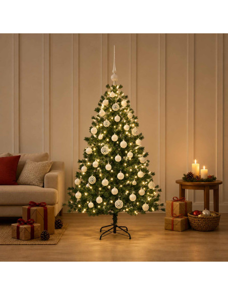 Albero di Natale artificiale con palline 150 cm 150 LED