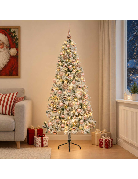 Albero di Natale artificiale con palline 210 cm 300 LED
