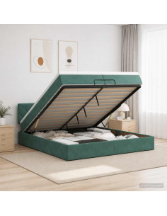 Letto Ottomano con Materasso e LED Verde Scuro 200 x 200 cm