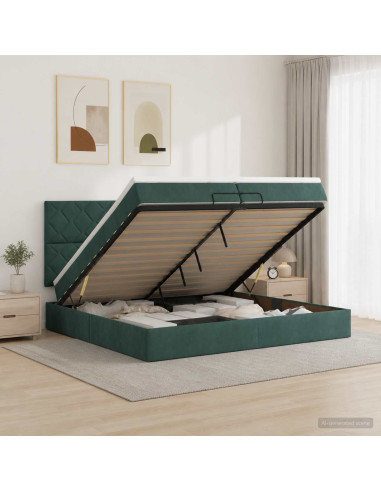 Letto Ottomano con Materasso e LED Verde Scuro 200 x 200 cm