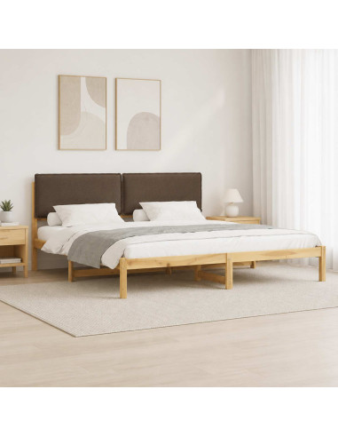 Letto con Testiera Rivestita Bianco lavato e taupe 200 x 200 cm