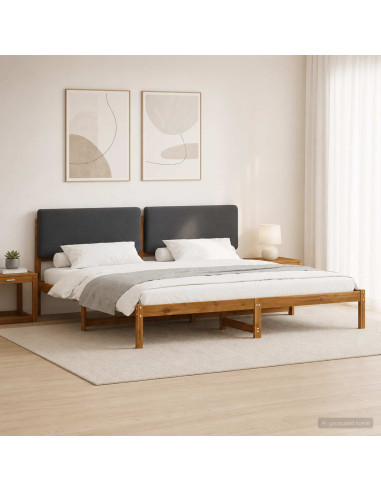 Letto con Testiera Rivestita Naturale e Grigio Scuro