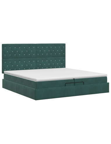 Letto ottomano con materasso Verde Scuro 200 x 200 cm Velluto