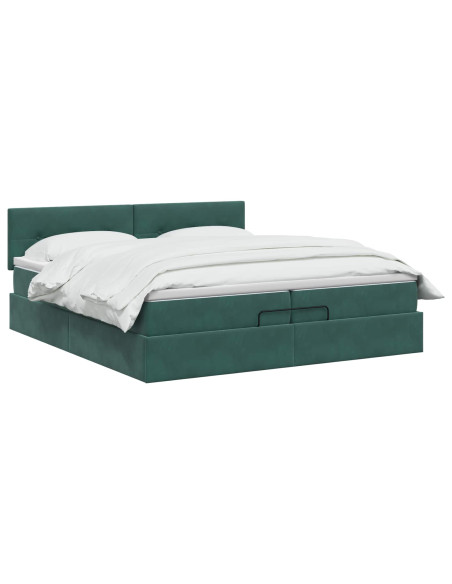 Letto Ottomano con Materasso e LED Verde Scuro 200 x 200 cm