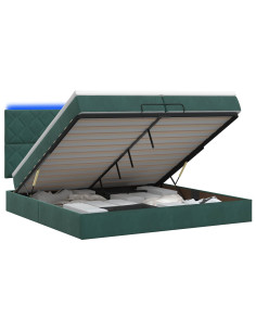 Letto Ottomano con Materasso e LED Verde Scuro 200 x 200 cm 2
