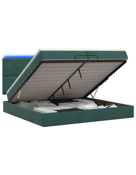 Letto Ottomano con Materasso e LED Verde Scuro 200 x 200 cm