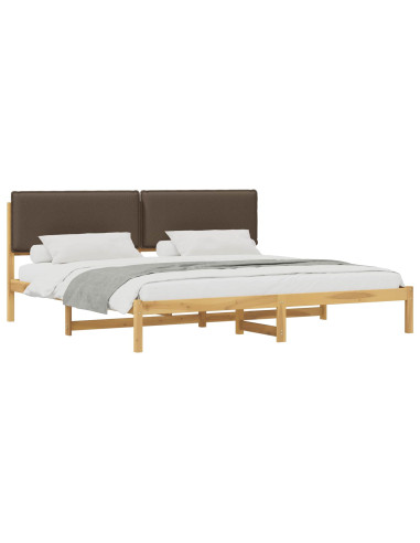 Letto con Testiera Rivestita Bianco lavato e taupe 200 x 200 cm