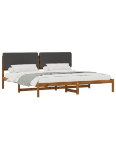 Letto con Testiera Rivestita Naturale e Grigio Scuro 2