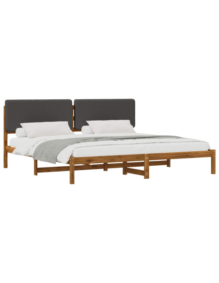 Letto con Testiera Rivestita Naturale e Grigio Scuro