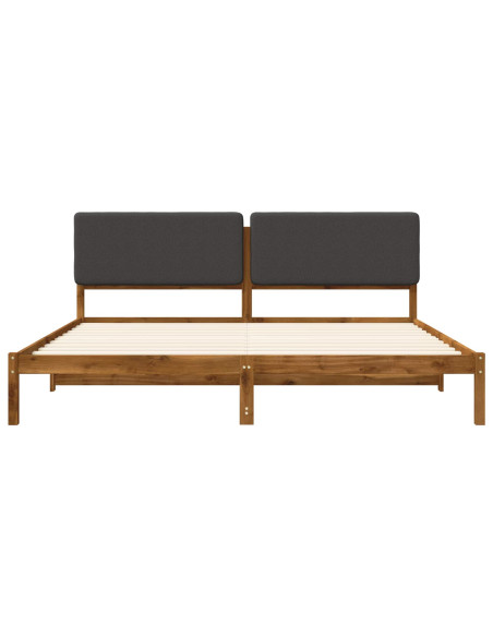 Letto con Testiera Rivestita Naturale e Grigio Scuro