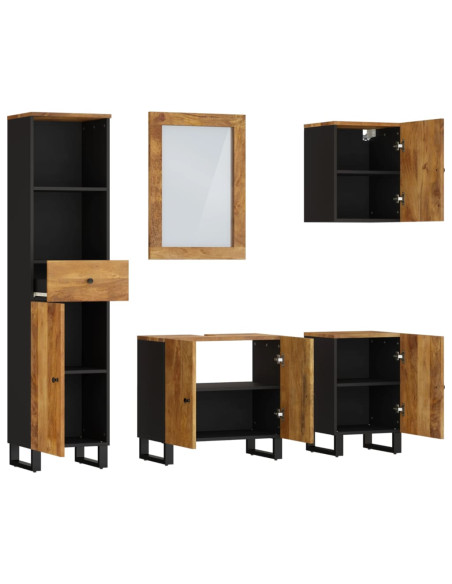 Set Mobili da Bagno 5 pz in Legno Massello di Mango