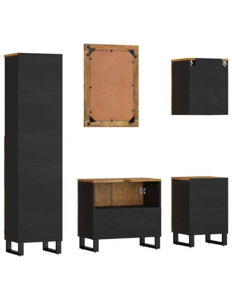 Set Mobili da Bagno 5 pz in Legno Massello di Mango