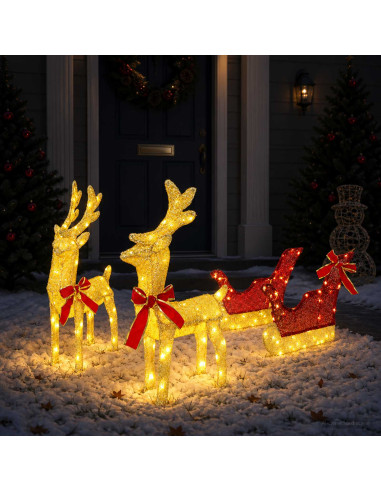 Renna di Natale 3D con slitta LOVIISA 3 pz 160 LED Bianco caldo