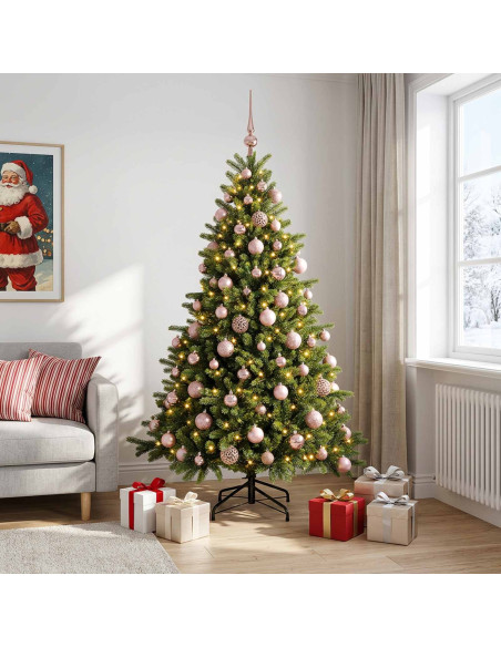 Albero di Natale artificiale con palline 210 cm 300 LED