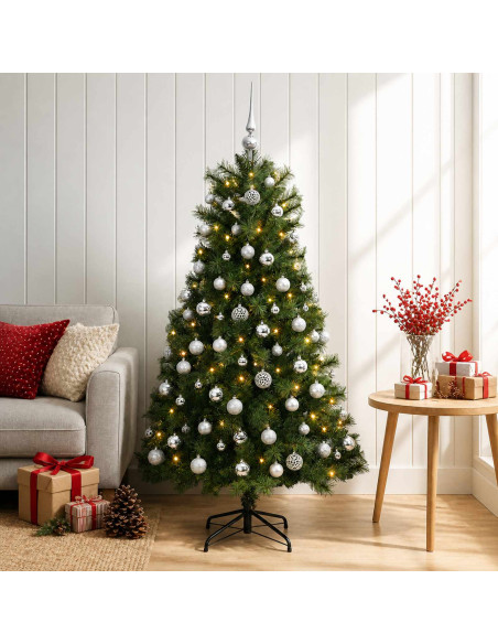 Albero di Natale artificiale con rami snodati e palline 150 cm