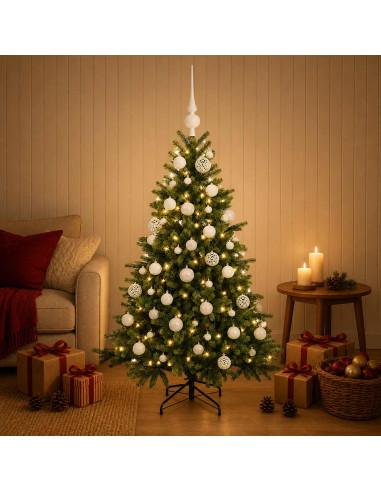 Albero di Natale artificiale con palline 120 cm 150 LED
