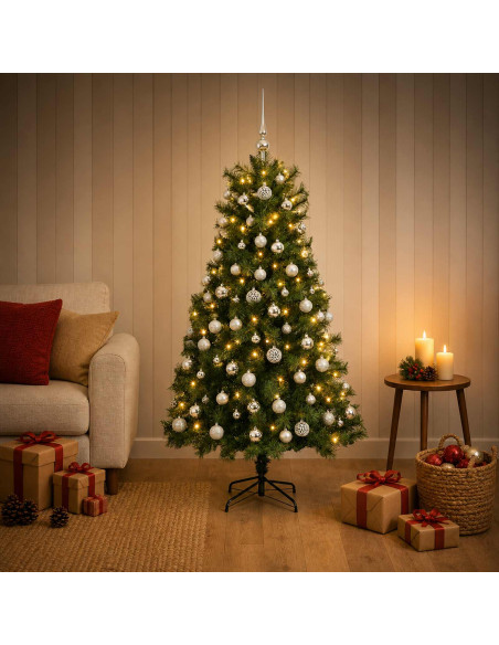 Albero di Natale artificiale con rami snodati e palline 150 cm