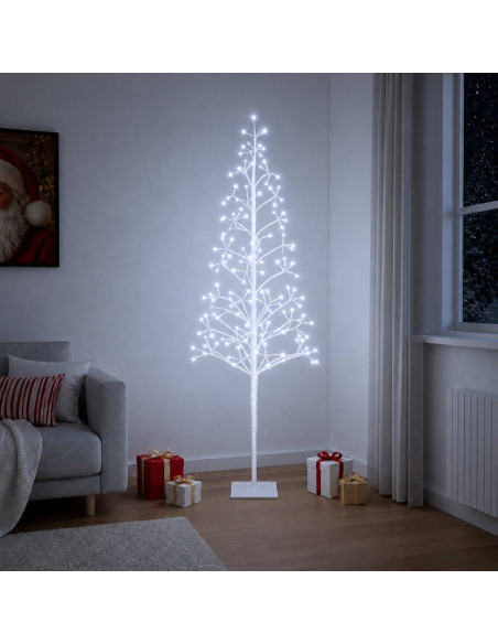 Albero di Natale con luci LED Bianco 18 x 18 x 150 cm Acciaio