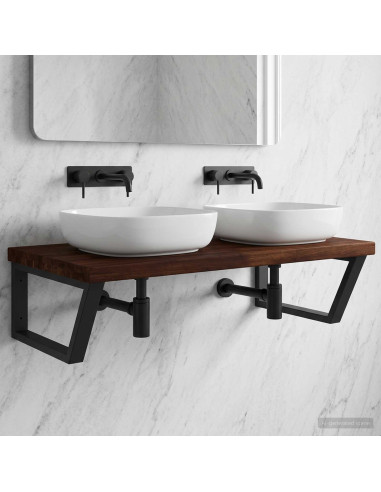 Mensola Quadrata da Parete per Lavabo Marrone scuro e Nero