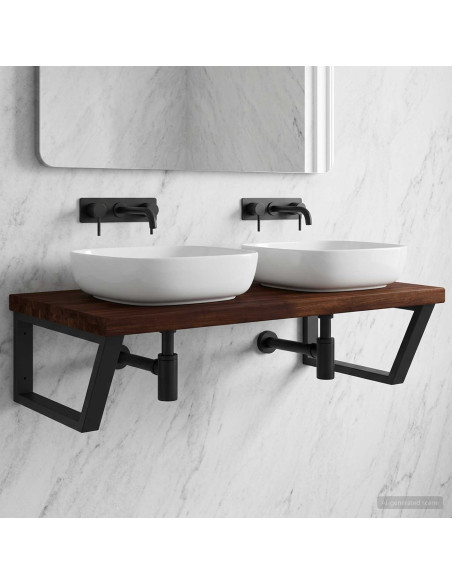 Mensola Quadrata da Parete per Lavabo Marrone scuro e Nero