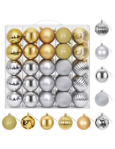Set di Palline di Natale 50 pz Argento e oro 8 cm Polistirolo