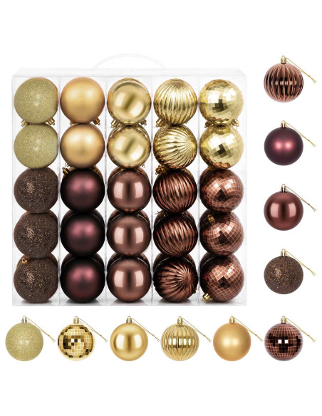 Set di Palline di Natale 50 pz Marrone e oro 8 cm Polistirolo