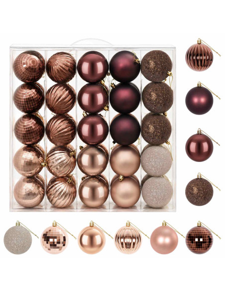 Set di Palline di Natale 50 pz Champagne e marrone 8 cm