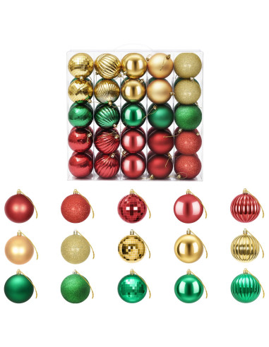 Set di Palline di Natale 50 pz Rosso, oro e verde 8 cm