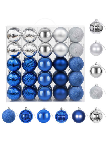 Set di Palline di Natale 50 pz Blu e argento 8 cm Polistirolo