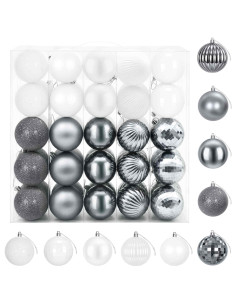 Set di Palline di Natale 50 pz Bianco e Grigio 8 cm Polistirolo