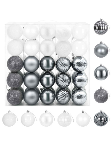 Set di Palline di Natale 50 pz Bianco e Grigio 8 cm Polistirolo